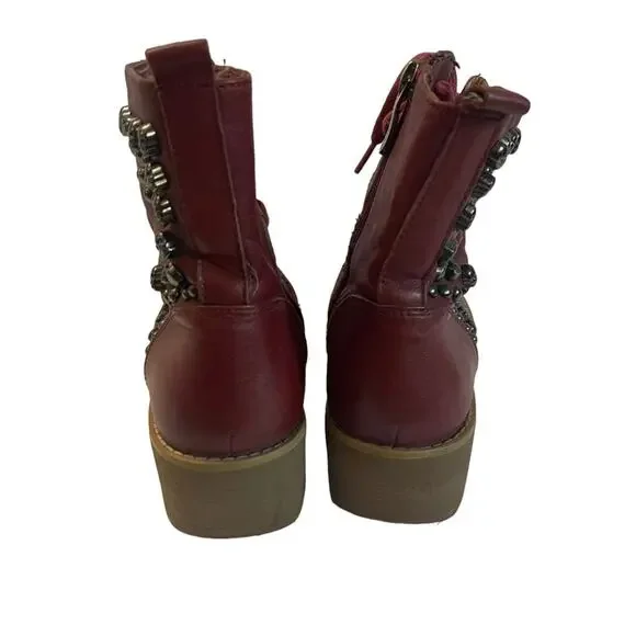 Sundance Red Studded Lace Up Boots